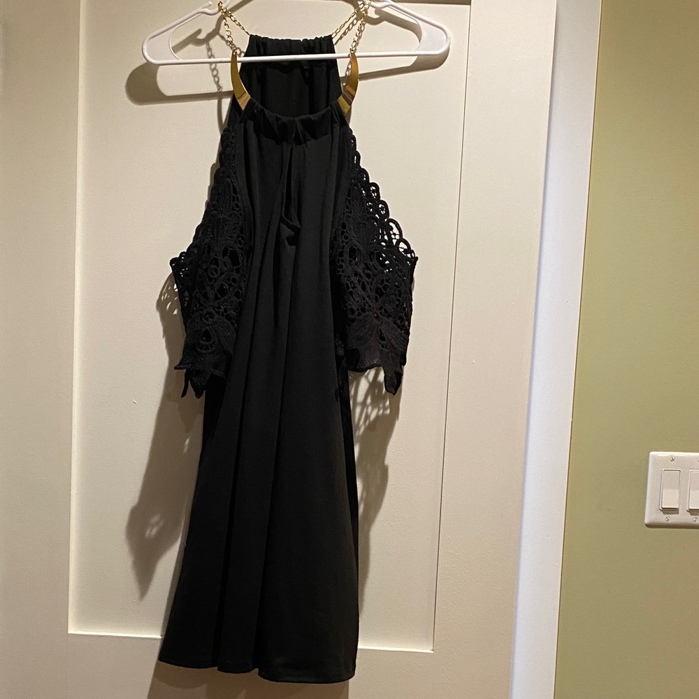 Elegant Black with Lace, Cold Shoulder Dress. Size XL